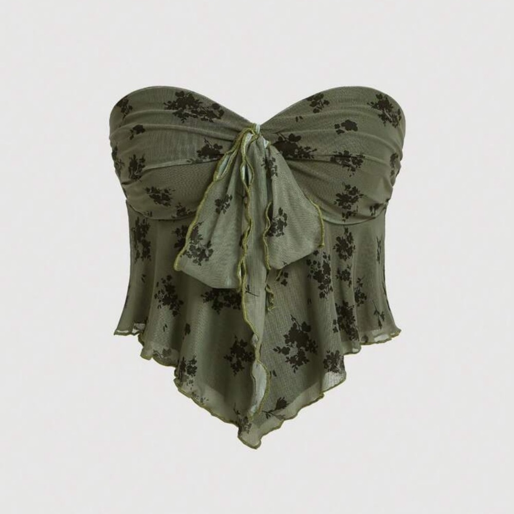 Again mod women’s floral print knotted front bandeau boho top